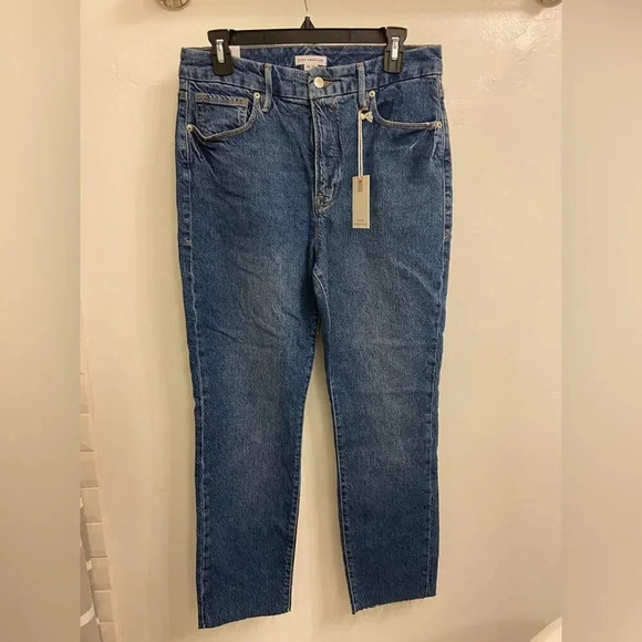 Good American Good Classic Raw Hem High Rise Jeans Blue 940 Size 12/31 - Picture 3 of 7